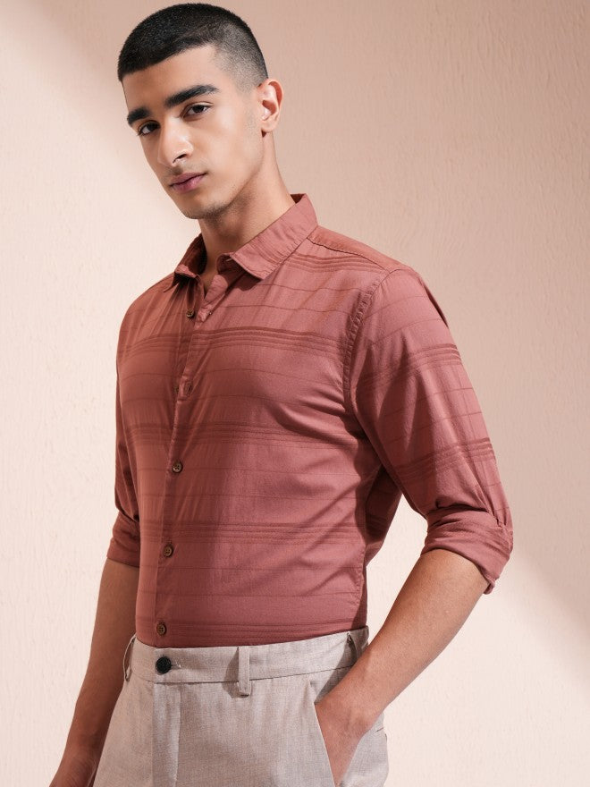 Highlander Men Rust Striped Regular Fit Casual Shirt - Rust - Image 4