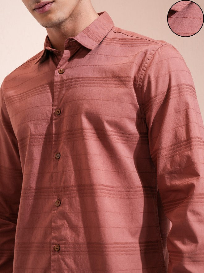 Highlander Men Rust Striped Regular Fit Casual Shirt - Rust - Image 5
