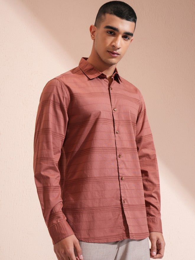 Highlander Men Rust Striped Regular Fit Casual Shirt - Rust - Image 6