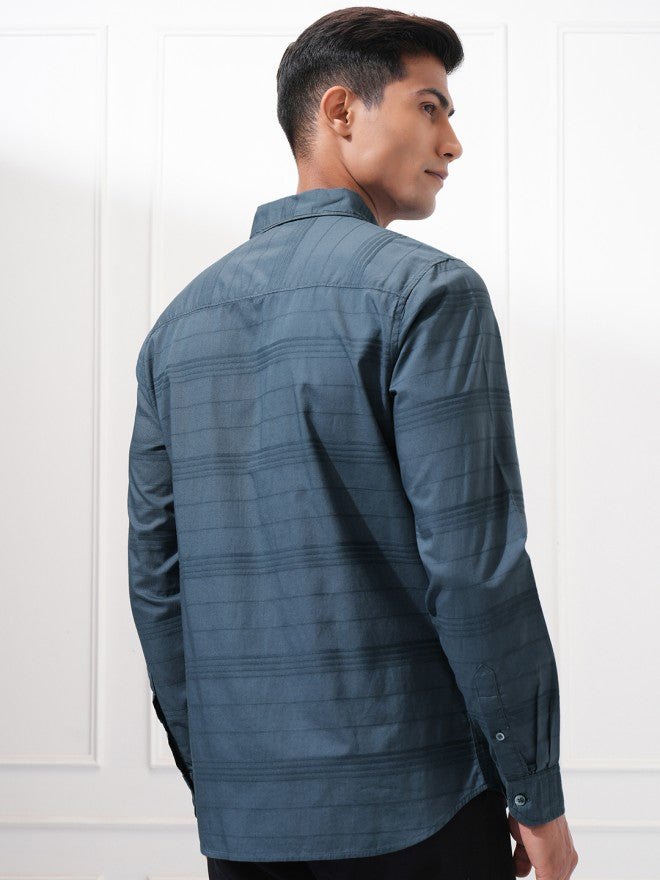 Highlander Men Blue Striped Regular Fit Casual Shirt - Blue - Image 3