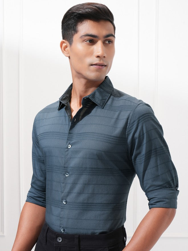 Highlander Men Blue Striped Regular Fit Casual Shirt - Blue - Image 4