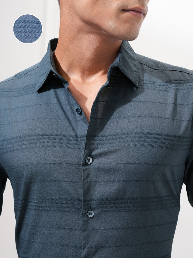Highlander Men Blue Striped Regular Fit Casual Shirt - Blue - Image 5