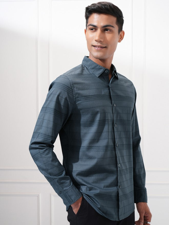 Highlander Men Blue Striped Regular Fit Casual Shirt - Blue - Image 6