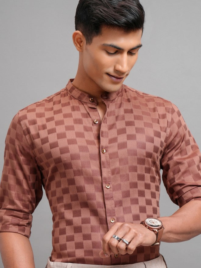 Highlander Men Brown Checked Regular Fit Casual Shirts - Brown - Image 1