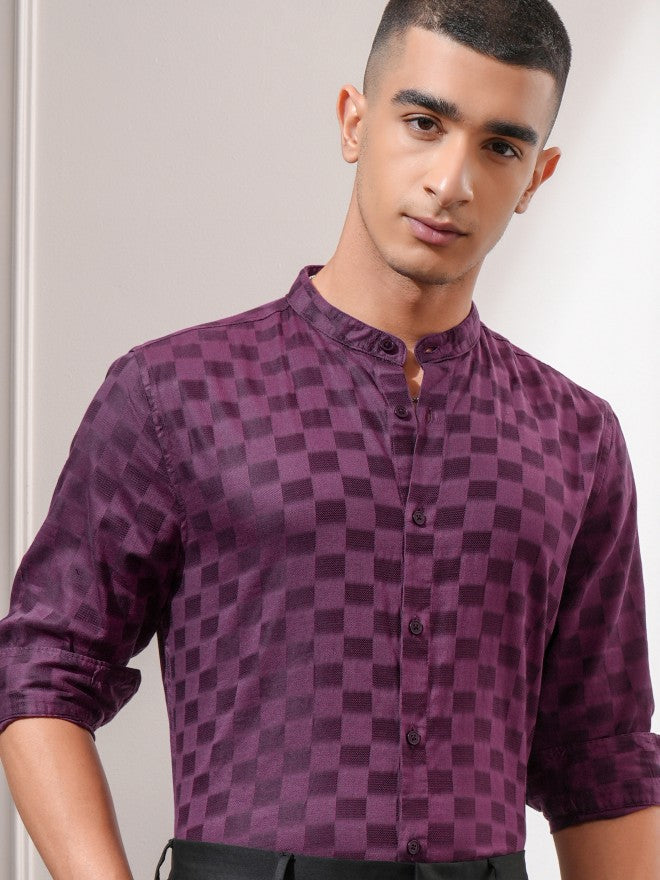 Highlander Men Purple Checked Regular Fit Casual Shirt - Purple - Image 1