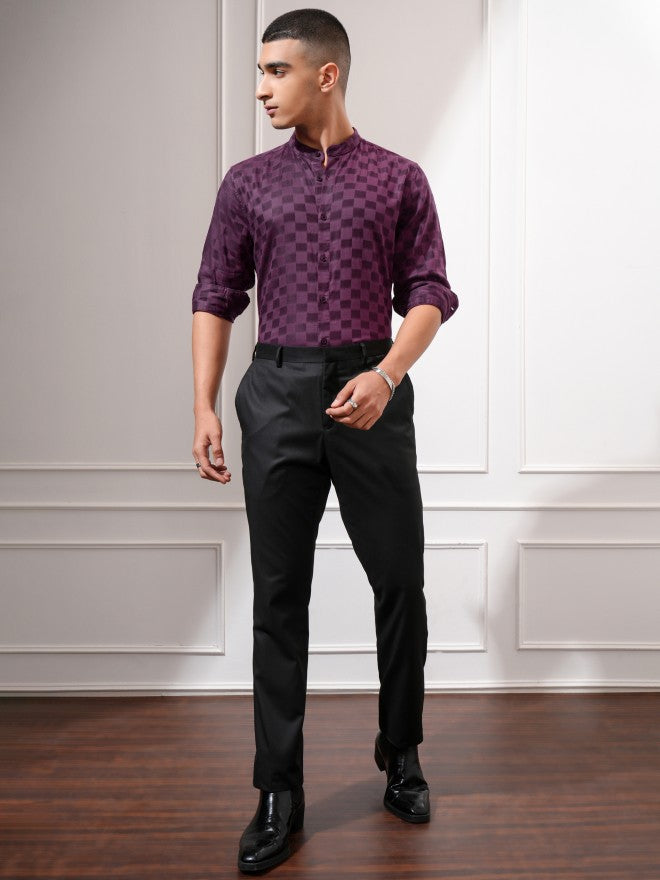 Highlander Men Purple Checked Regular Fit Casual Shirt - Purple - Image 2