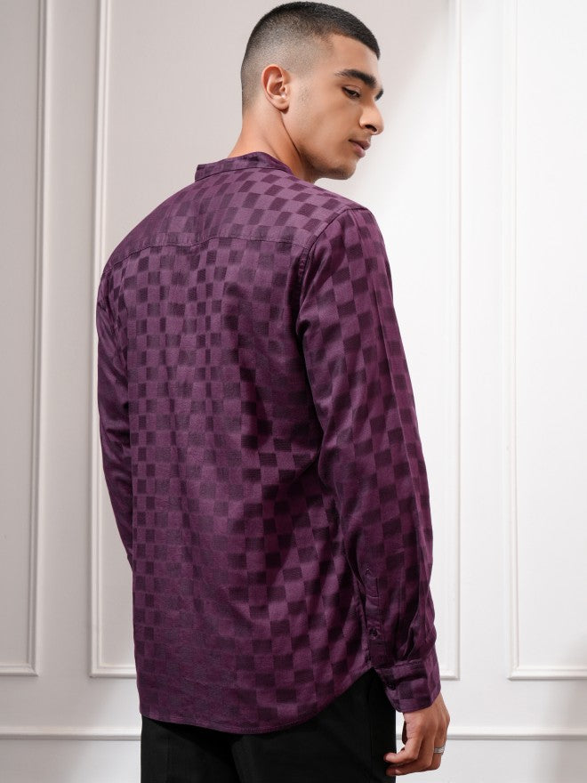 Highlander Men Purple Checked Regular Fit Casual Shirt - Purple - Image 3