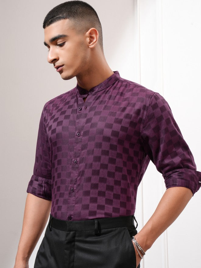 Highlander Men Purple Checked Regular Fit Casual Shirt - Purple - Image 4