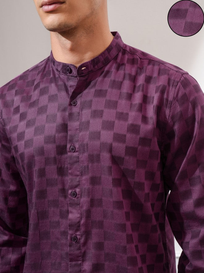 Highlander Men Purple Checked Regular Fit Casual Shirt - Purple - Image 5