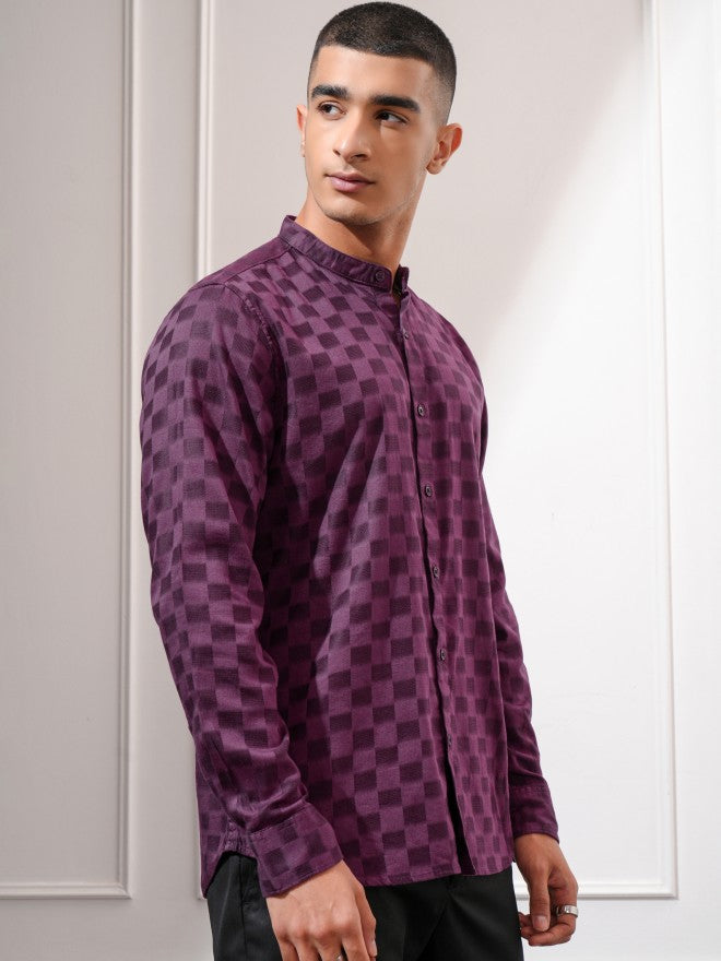 Highlander Men Purple Checked Regular Fit Casual Shirt - Purple - Image 6