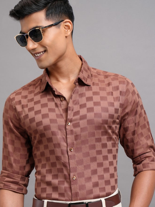 Highlander Men Brown Checked Regular Fit Casual Shirts - Brown - Image 1