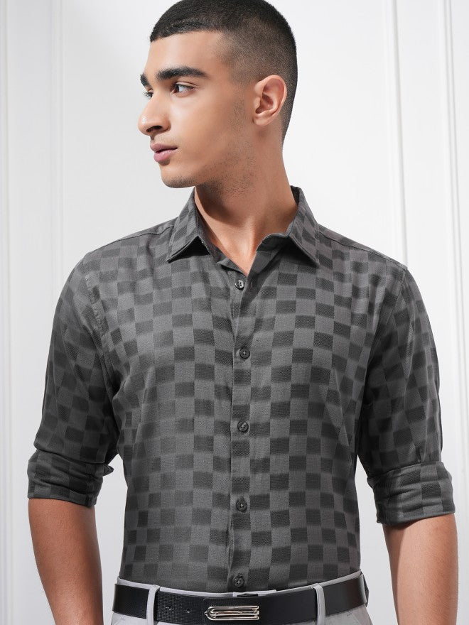 Highlander Men Charcoal Checked Regular Fit Casual Shirt - Charcoal - Image 1