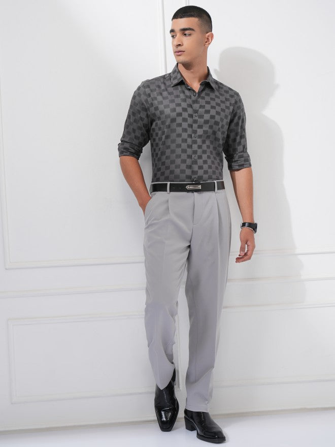 Highlander Men Charcoal Checked Regular Fit Casual Shirt - Charcoal - Image 2