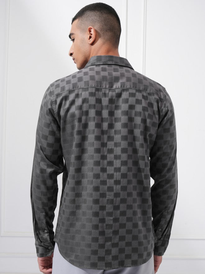 Highlander Men Charcoal Checked Regular Fit Casual Shirt - Charcoal - Image 3