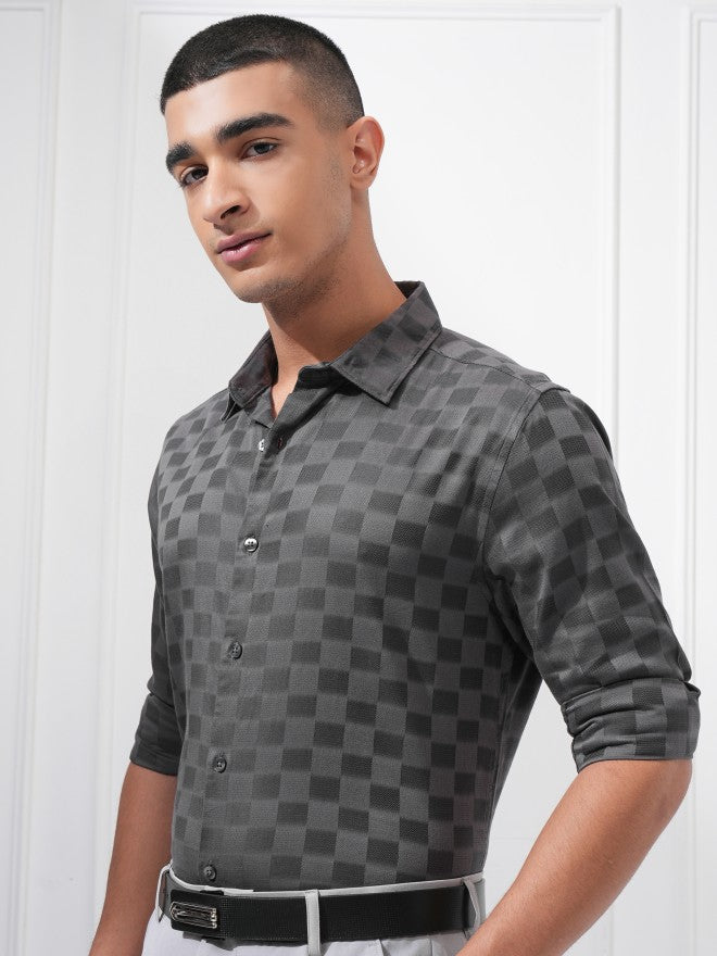 Highlander Men Charcoal Checked Regular Fit Casual Shirt - Charcoal - Image 4