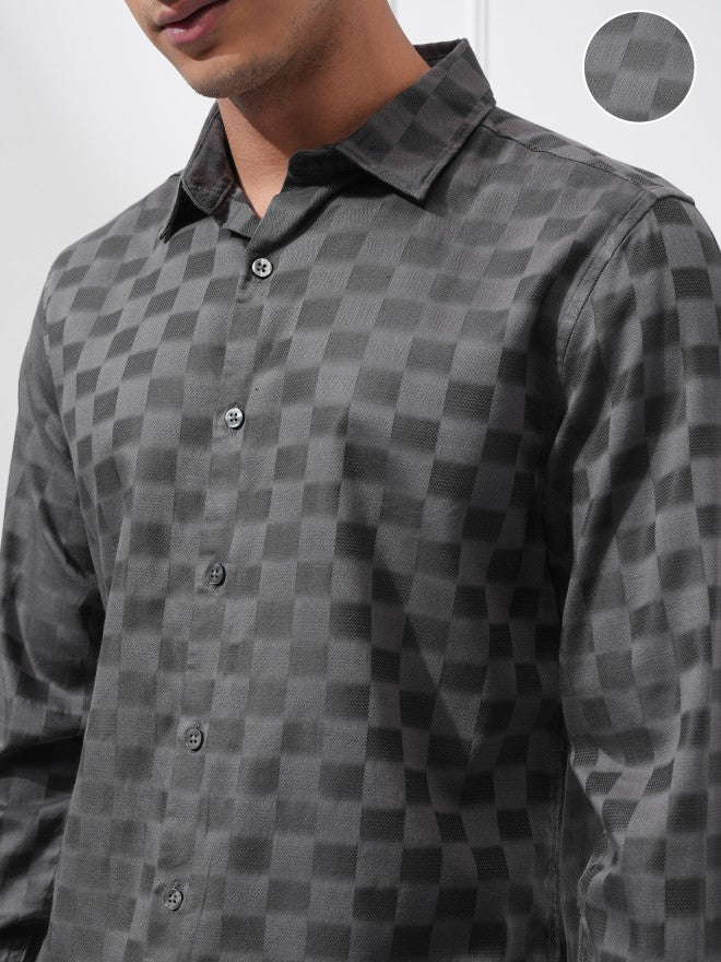 Highlander Men Charcoal Checked Regular Fit Casual Shirt - Charcoal - Image 5