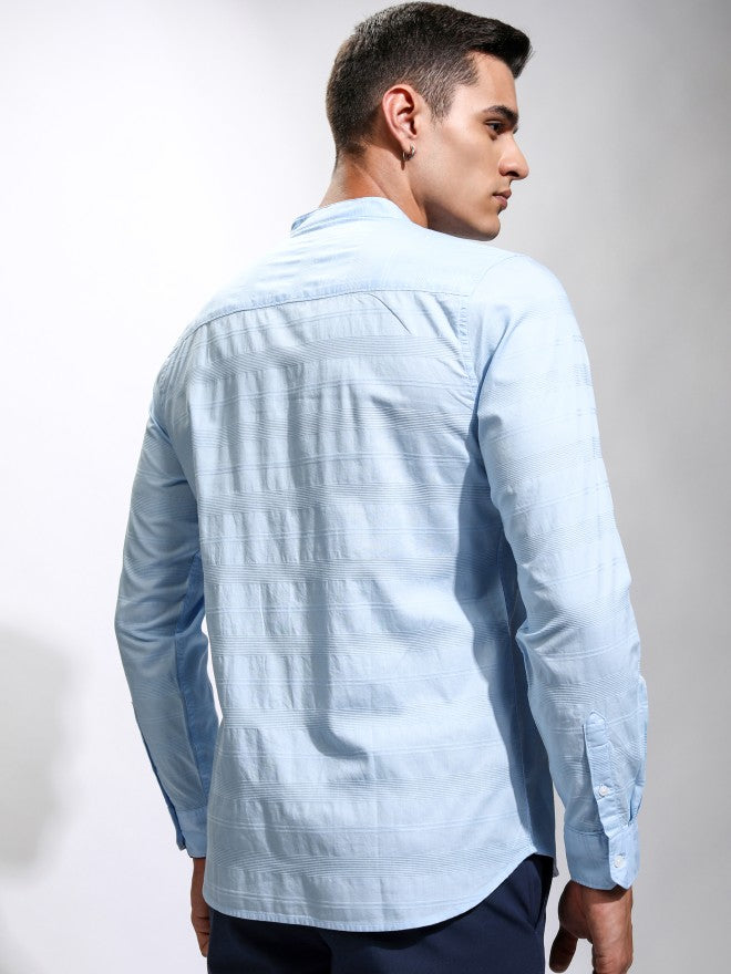Highlander Men Blue Striped Regular Fit Casual Shirt - Blue - Image 3