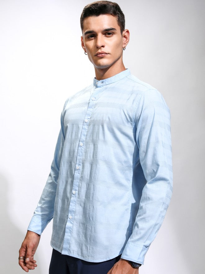 Highlander Men Blue Striped Regular Fit Casual Shirt - Blue - Image 4