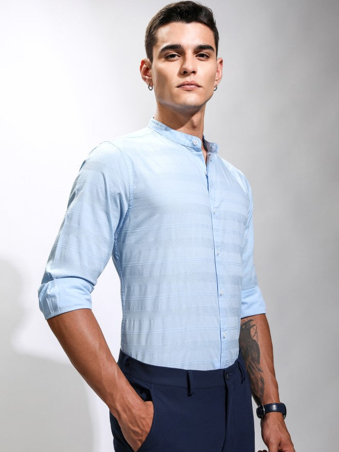 Highlander Men Blue Striped Regular Fit Casual Shirt - Blue - Image 6