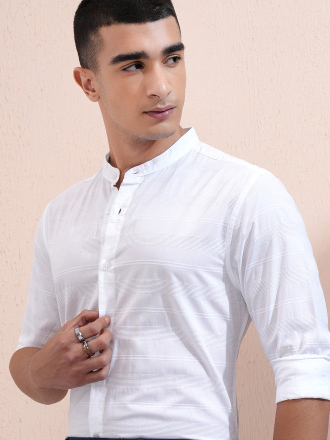 Highlander Men White Striped Regular Fit Casual Shirt - White - Image 1