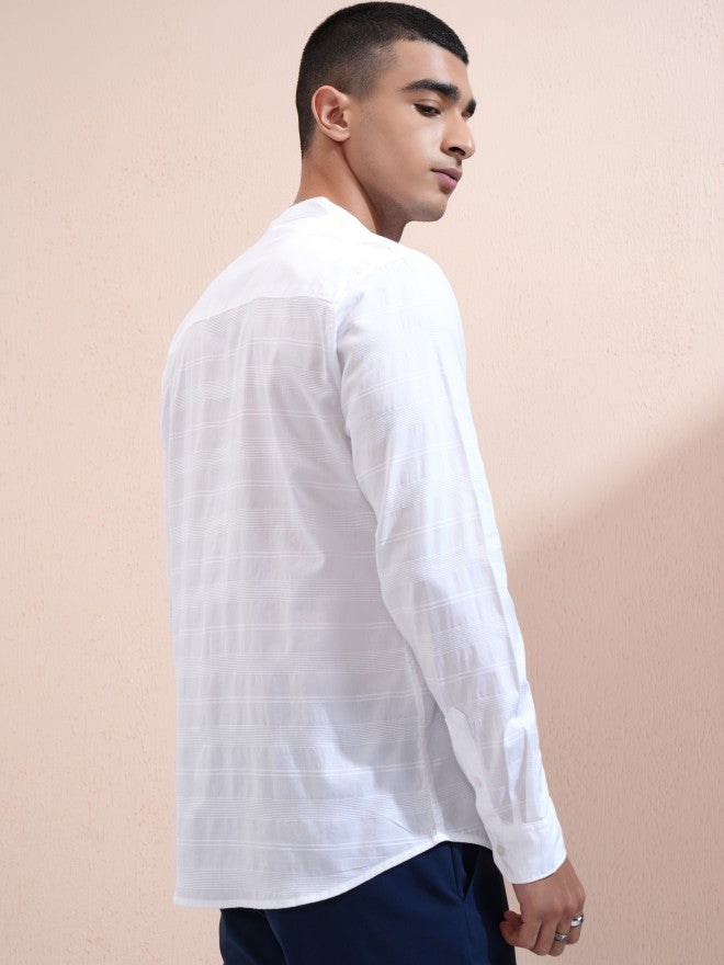 Highlander Men White Striped Regular Fit Casual Shirt - White - Image 3