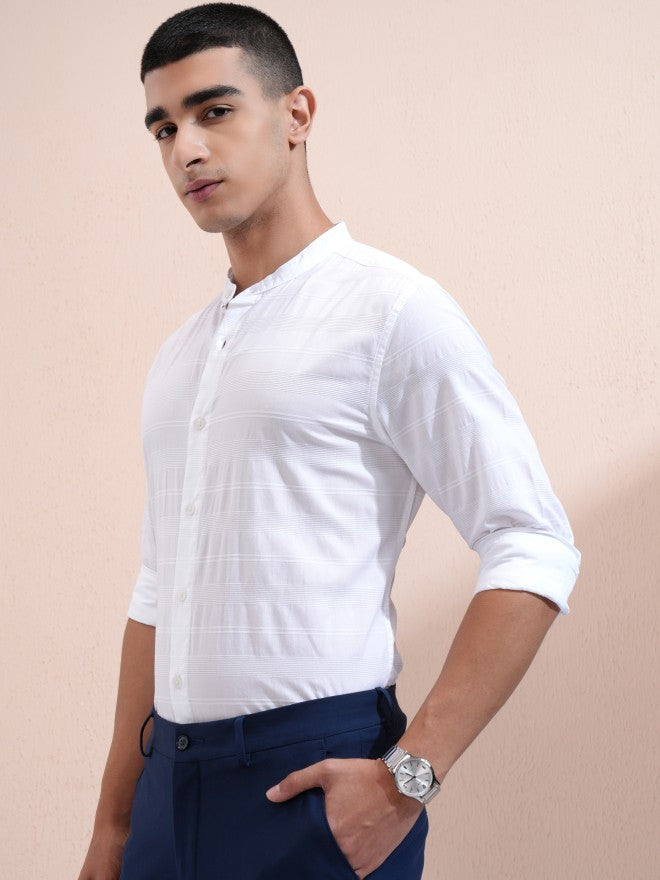 Highlander Men White Striped Regular Fit Casual Shirt - White - Image 4