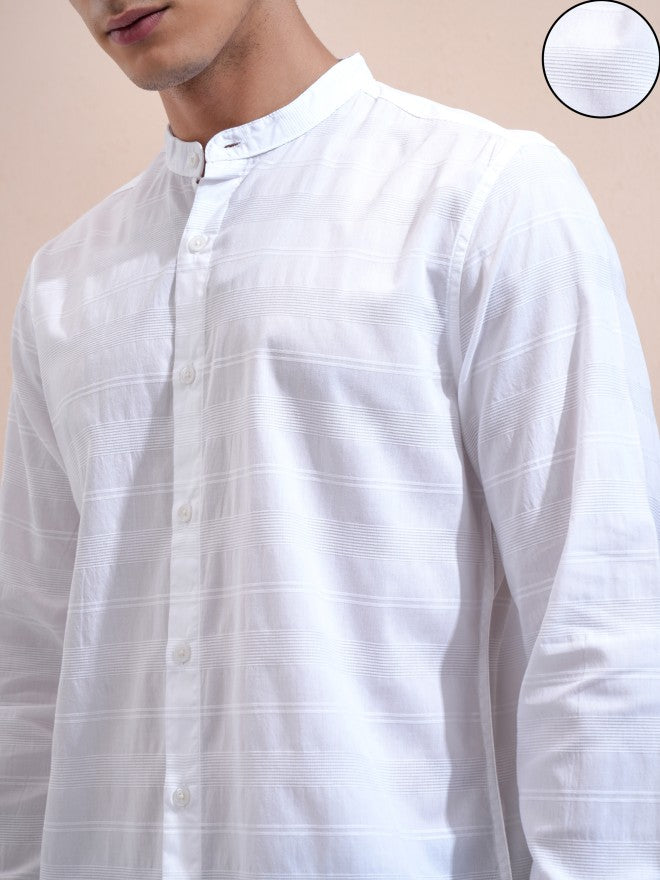 Highlander Men White Striped Regular Fit Casual Shirt - White - Image 5