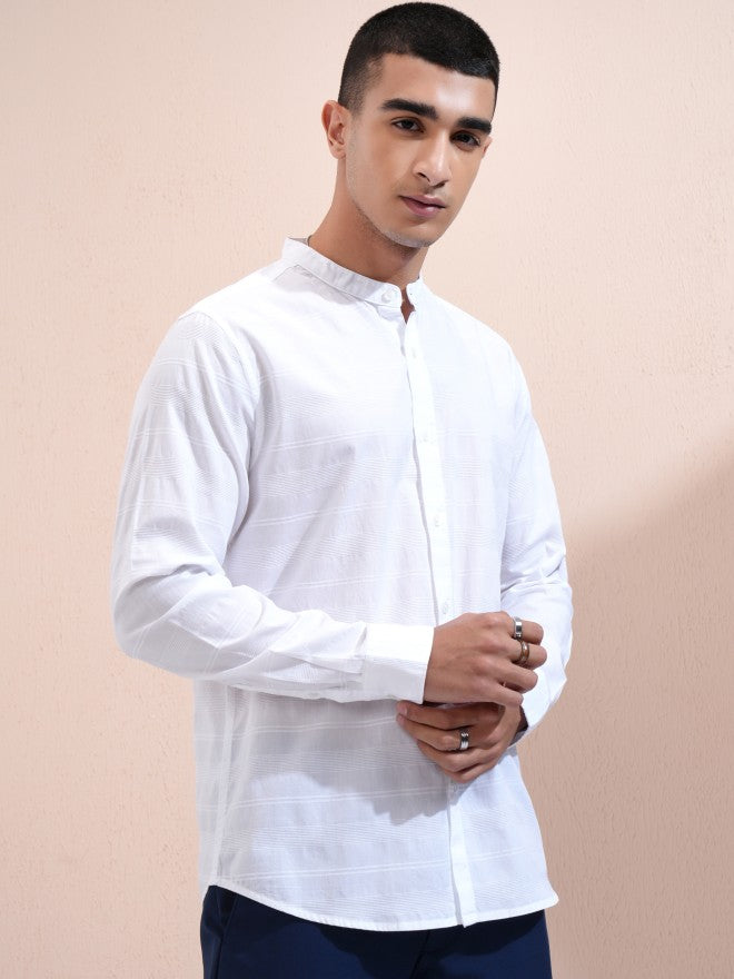 Highlander Men White Striped Regular Fit Casual Shirt - White - Image 6