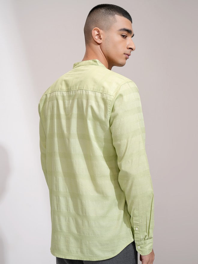 Highlander Men Green Striped Regular Fit Casual Shirt - Green - Image 3