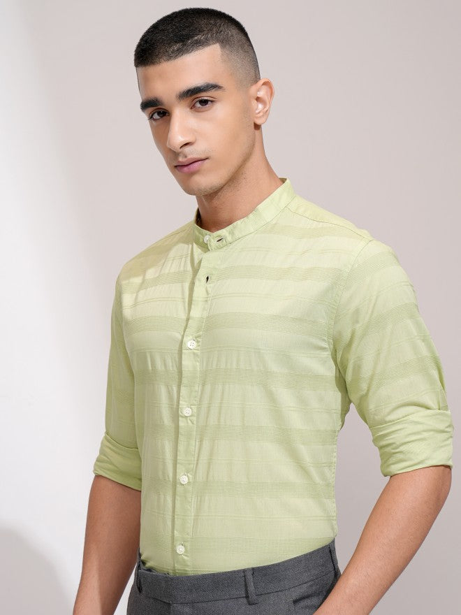 Highlander Men Green Striped Regular Fit Casual Shirt - Green - Image 4