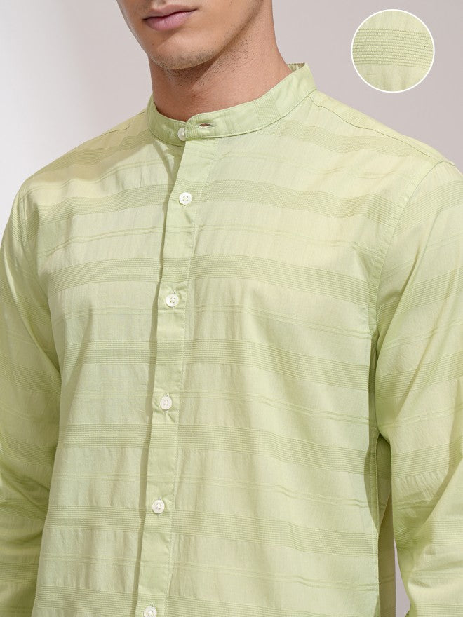 Highlander Men Green Striped Regular Fit Casual Shirt - Green - Image 5