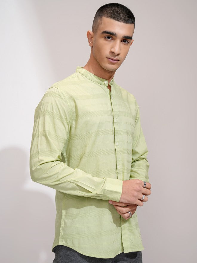 Highlander Men Green Striped Regular Fit Casual Shirt - Green - Image 6