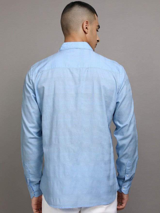 Highlander Men Blue Striped Regular Fit Casual Shirts - Blue - Image 3