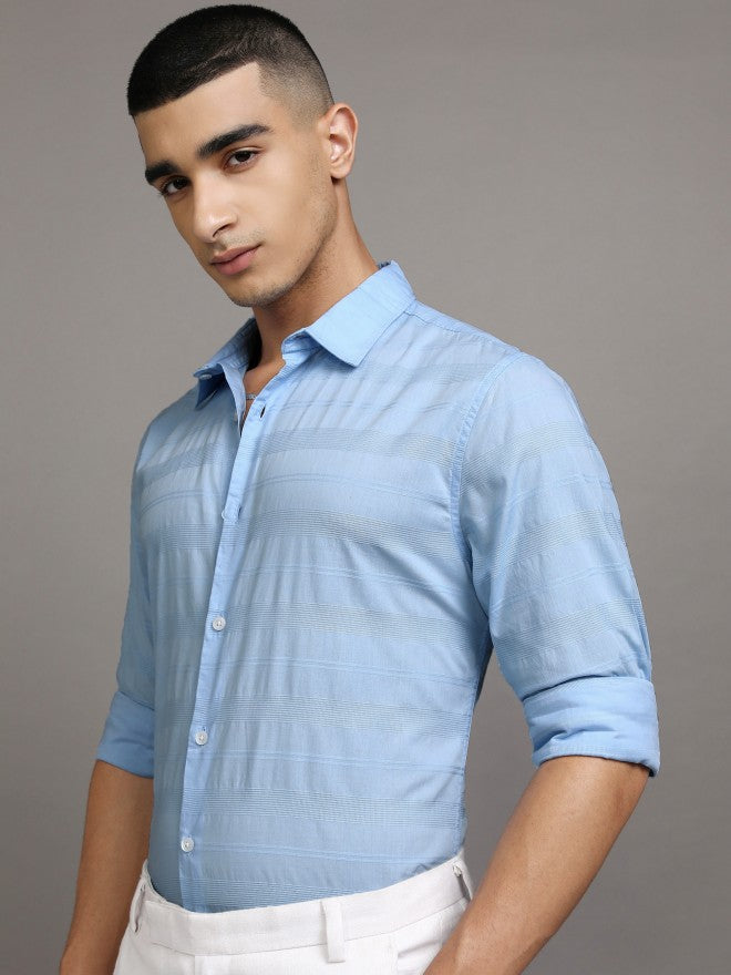 Highlander Men Blue Striped Regular Fit Casual Shirts - Blue - Image 4