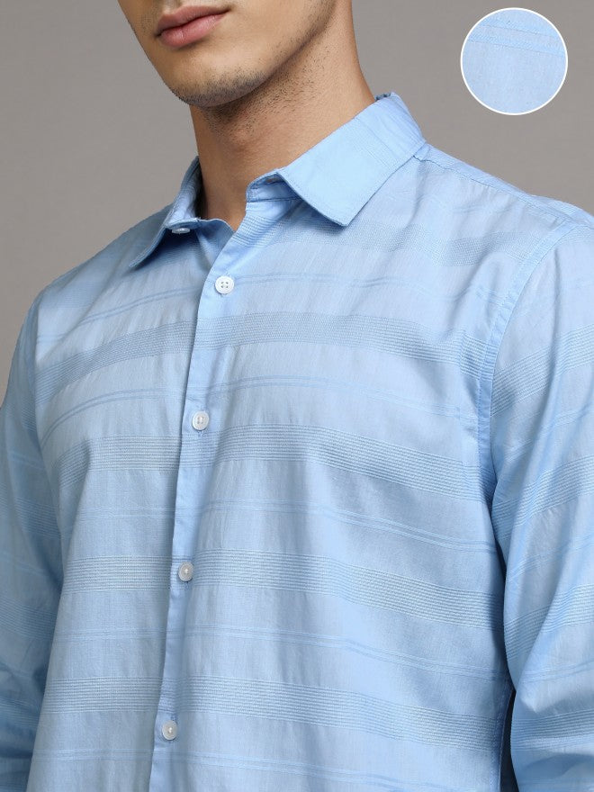 Highlander Men Blue Striped Regular Fit Casual Shirts - Blue - Image 5