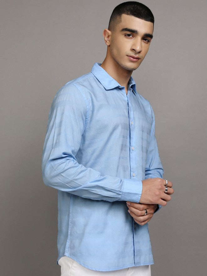 Highlander Men Blue Striped Regular Fit Casual Shirts - Blue - Image 6