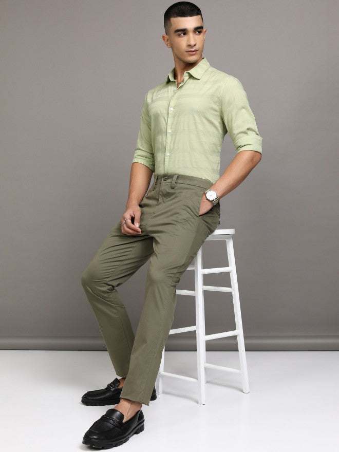 Highlander Men Green Striped Regular Fit Casual Shirts - Green - Image 2