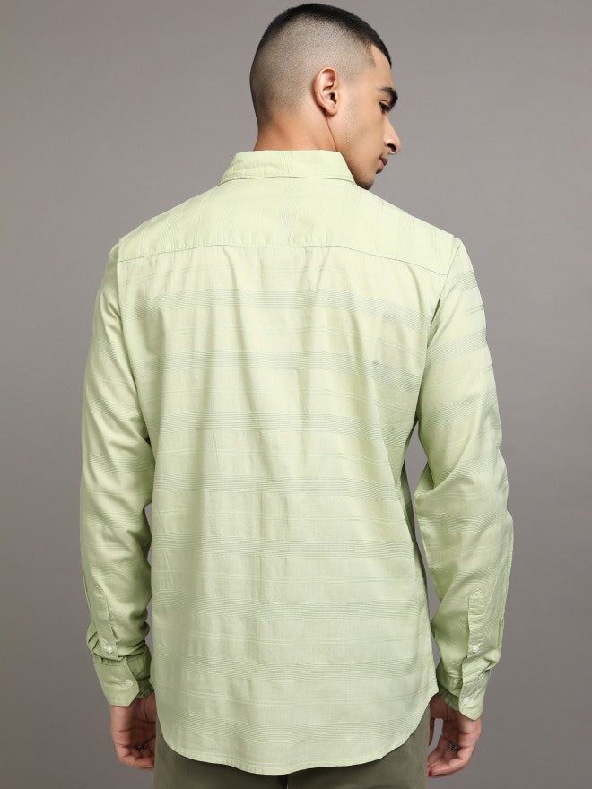 Highlander Men Green Striped Regular Fit Casual Shirts - Green - Image 3