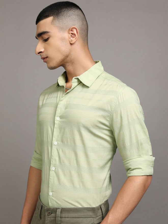 Highlander Men Green Striped Regular Fit Casual Shirts - Green - Image 4