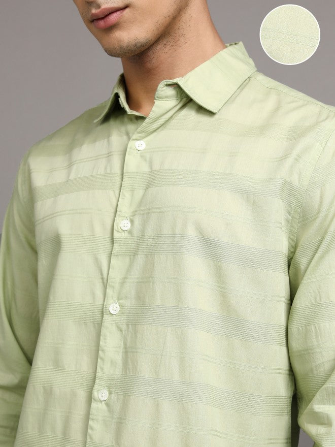 Highlander Men Green Striped Regular Fit Casual Shirts - Green - Image 5