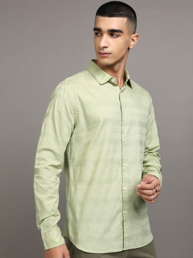 Highlander Men Green Striped Regular Fit Casual Shirts - Green - Image 6