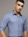 Highlander Men Blue Textured Regular Fit Casual Shirts - Blue - Image 1