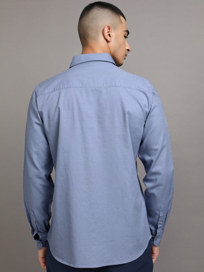 Highlander Men Blue Textured Regular Fit Casual Shirts - Blue - Image 3
