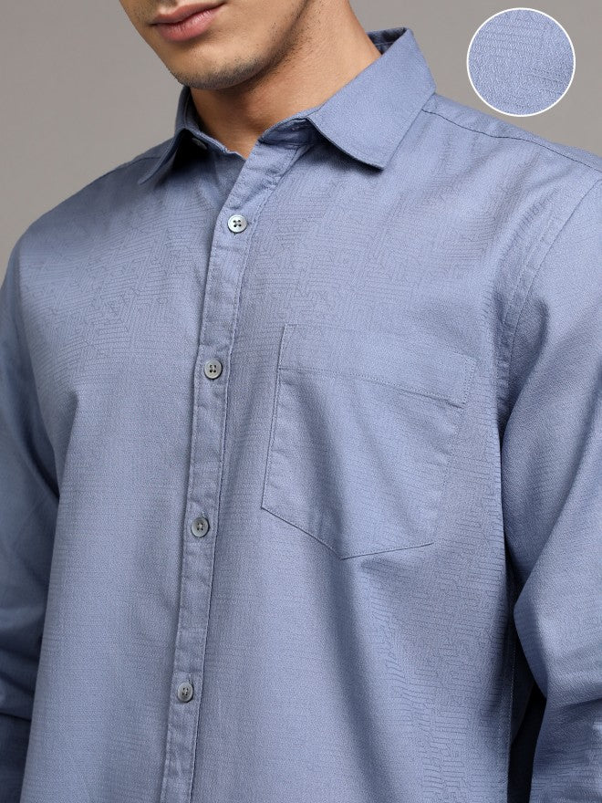 Highlander Men Blue Textured Regular Fit Casual Shirts - Blue - Image 5