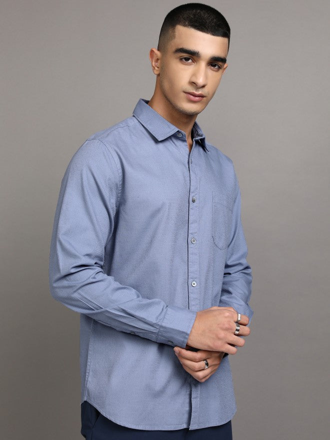 Highlander Men Blue Textured Regular Fit Casual Shirts - Blue - Image 6