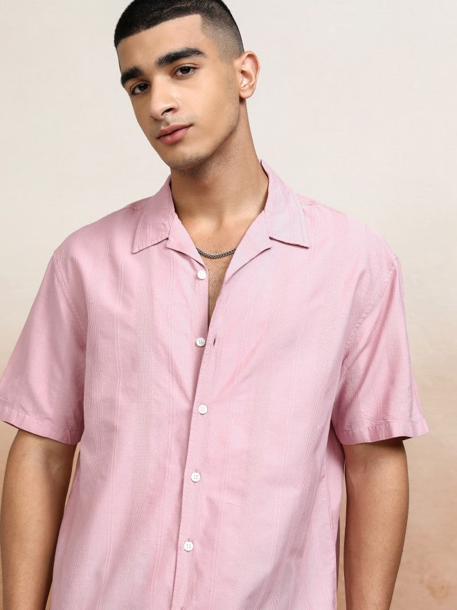 Highlander Men Pink Striped Relaxed Fit Casual Shirt - Pink - Image 1
