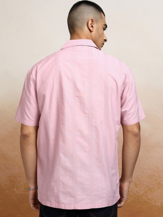 Highlander Men Pink Striped Relaxed Fit Casual Shirt - Pink - Image 3