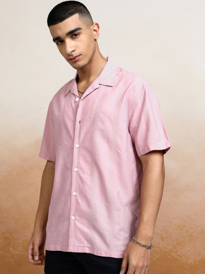 Highlander Men Pink Striped Relaxed Fit Casual Shirt - Pink - Image 4