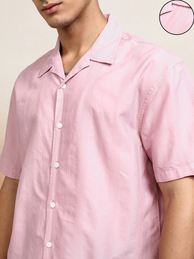 Highlander Men Pink Striped Relaxed Fit Casual Shirt - Pink - Image 5