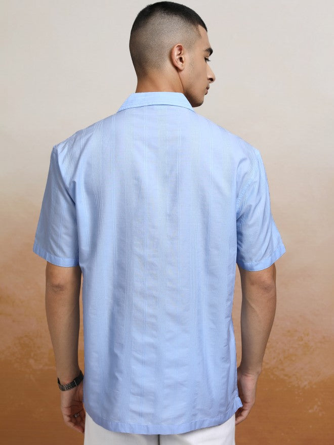 Highlander Men Blue Striped Relaxed Fit Casual Shirt - Blue - Image 3